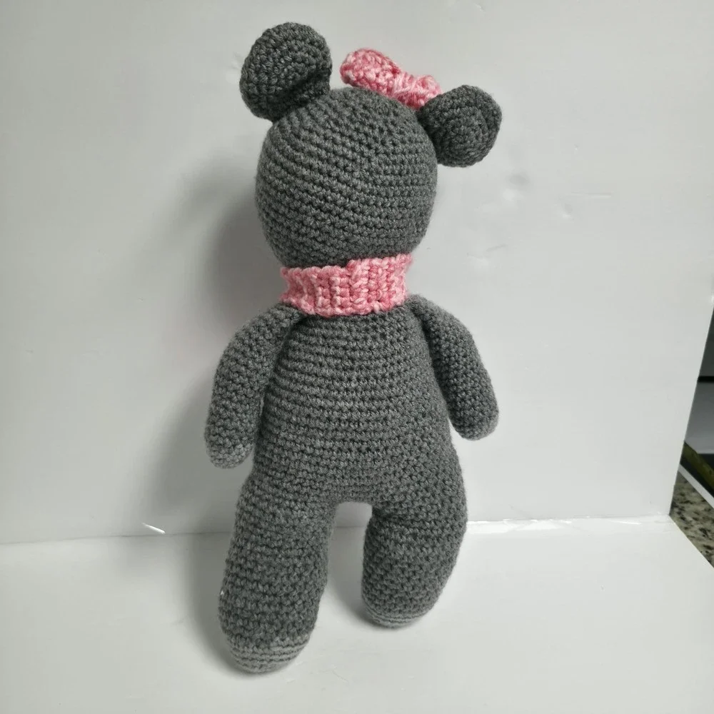 Handmade Crochet Koala Plush Amigurumi Bear Stuffed Animal Toy Pink Bow Flower